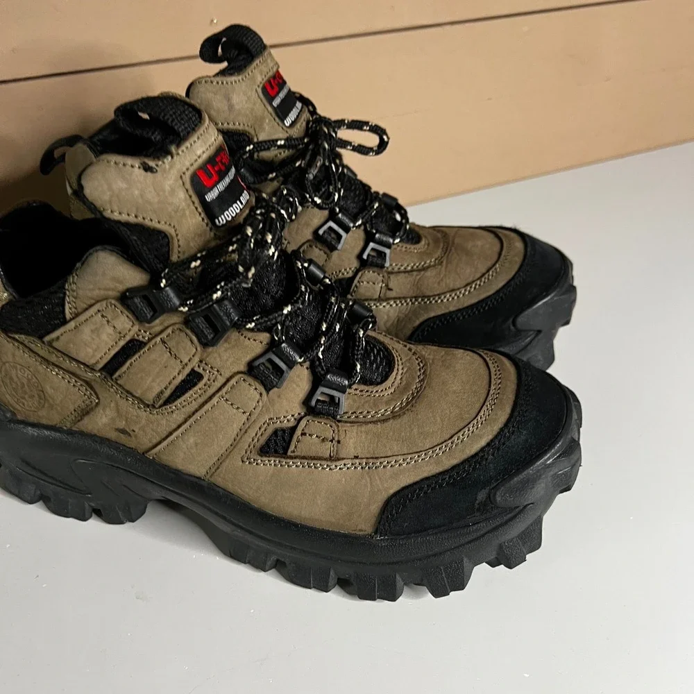Woodland U-TREK Urban Trekking Boots Khaki Black Leather Chunky Hiking Shoes 40‎